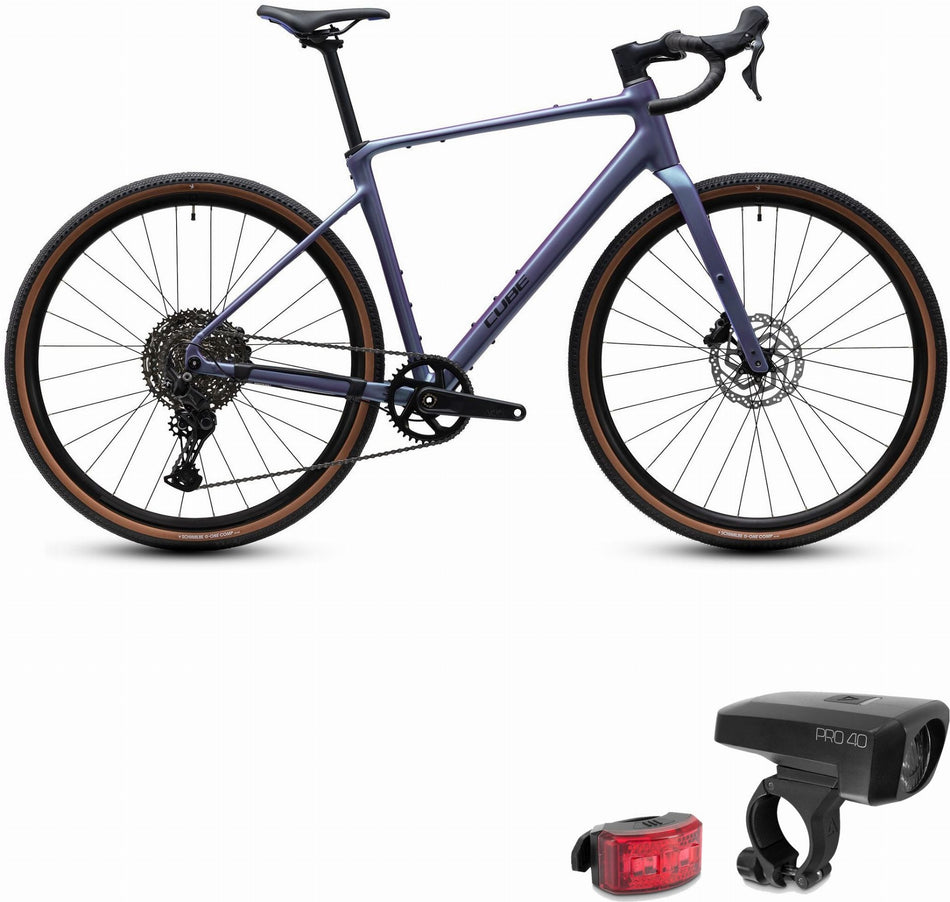 Cube Nuroad Pro Gravelbike Diamant mysticpurple´n´black inkl. ACID Beleuchtungsset PRO 40