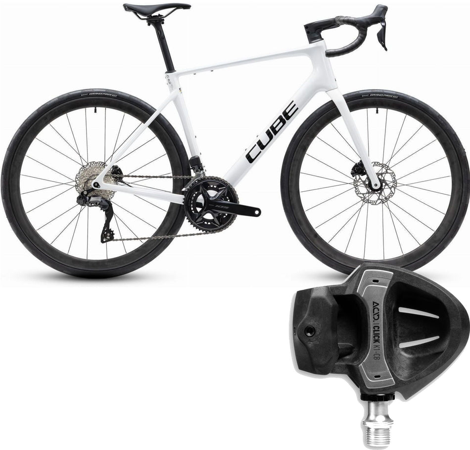 Cube Attain C:62 SLX Rennrad Diamant 28" metallicwhite´n´black inkl. ACID Pedale CLICK K1-CB Road