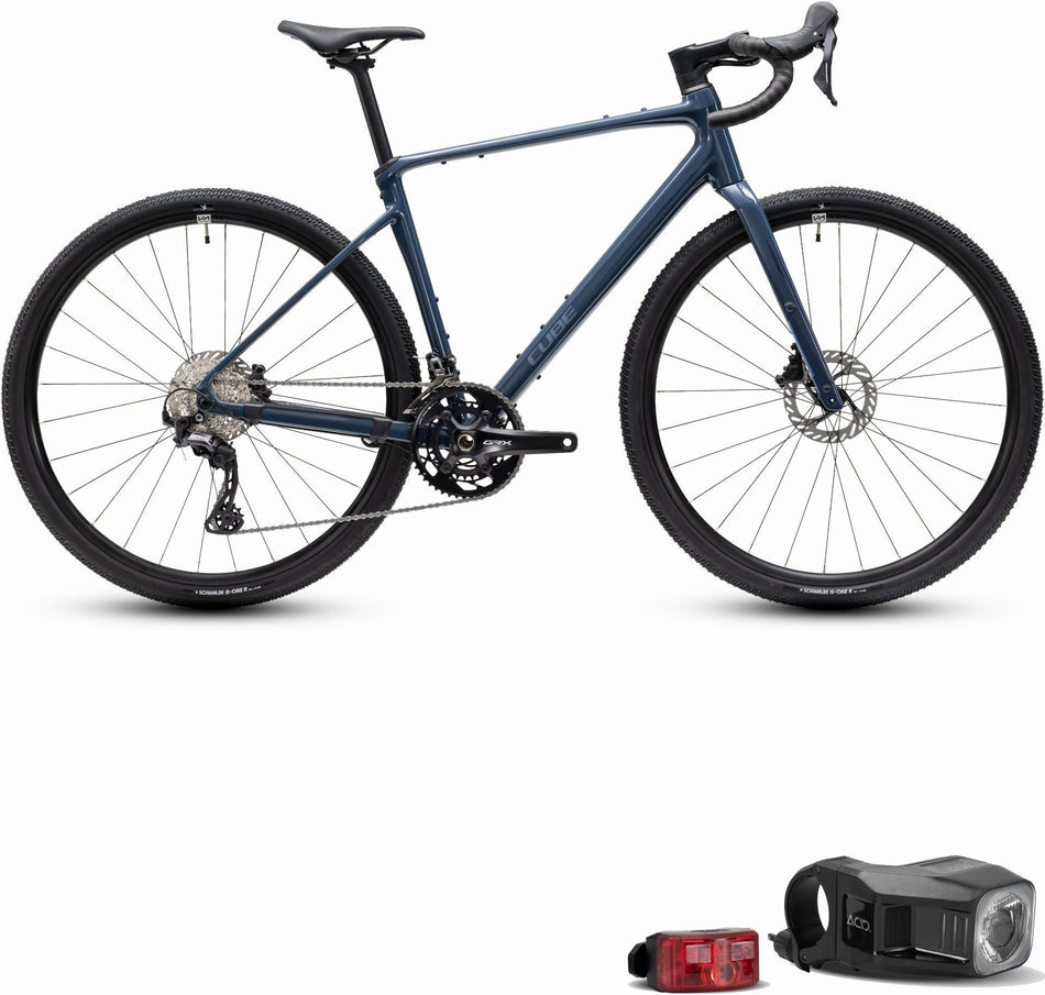 Cube Nuroad Race Gravelbike Diamant 28" inkgrey´n´grey inkl. ACID Beleuchtungsset Pro 100 Lux