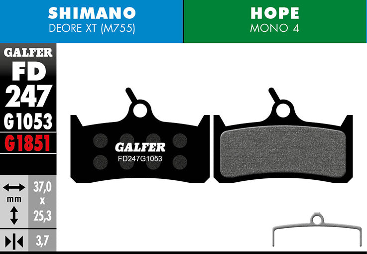 Galfer Bremsbelag Performance Shimano – Deore XT BR-M755 37 x 25,3 x 3,7 mm 1 Paar schwarz