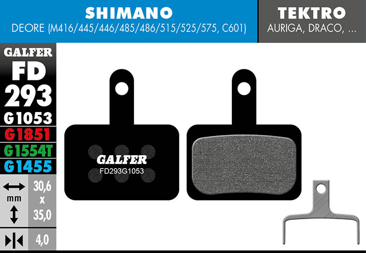 Galfer Bremsbelag Performance Deore BR-M4146/445/446/485/486/515/525/575, BR-C6 30,6 x 35 x 4 mm 1 Paar schwarz