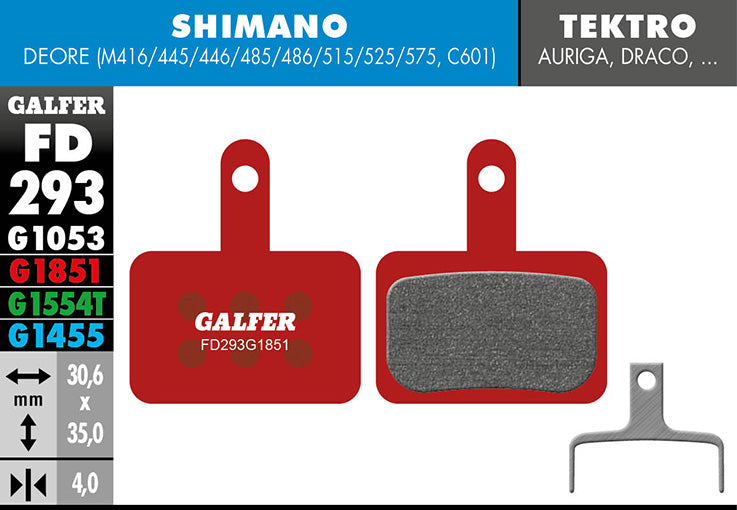 Galfer Bremsbelag Advanced Deore BR-M4146/445/446/485/486/515/525/575, BR-C601 30,6 x 35 x 4 mm 1 Paar rot