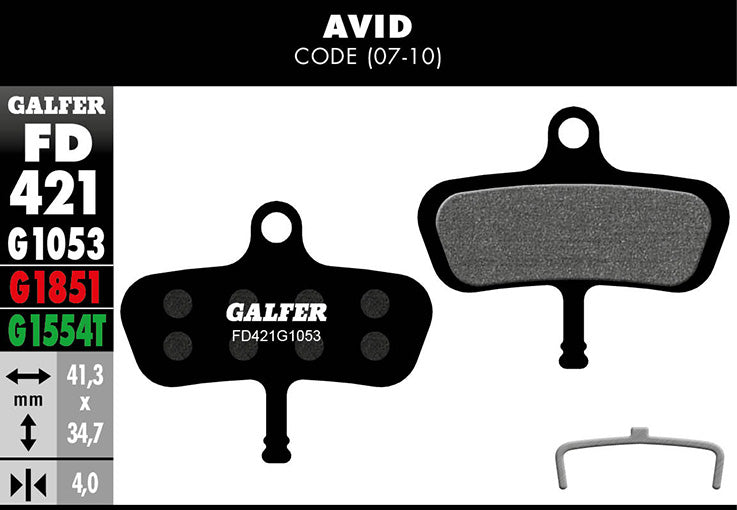 Galfer Bremsbelag Performance AVID – Code 2007 41,3 x 34,7 mm 1 Paar schwarz
