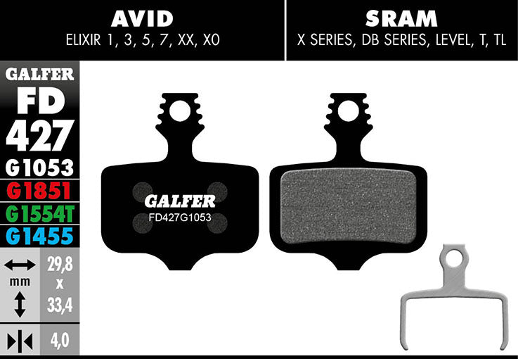 Galfer Bremsbelag Performance SRAM XX, X0, X7, X9, DB, Level, T, TL, Red/Rival 29,8 x 33,4 x 4 mm 1 Paar schwarz