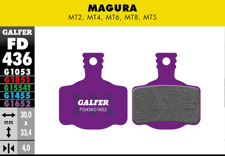 Galfer E-Bike Bremsbelag Magura/Campagnolo - MT2, MT4, MT6, MT8, MTS, H11 30 x 33,4 x 4 mm 1 Paar violett