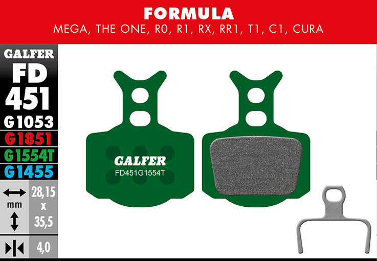 Galfer Bremsbelag Pro Formula – Mega, The One, R0. R1, RX, RR1, T1, C1 28,15 x 35,5 x 4 mm 1 Paar grün