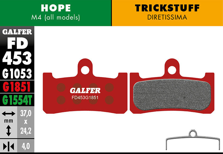 Galfer Bremsbelag Performance Hope M4/Trickstuff C41 Diretissima 37 x 24,2 x 4 mm 1 Paar rot