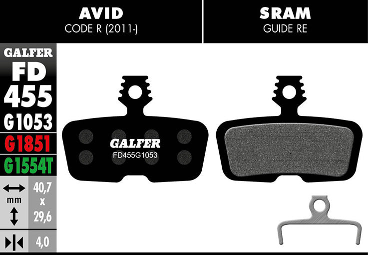 Galfer Bremsbelag Performance SRAM Code R 2011, RSC, Guide RE, DB8, G2 RE 40,7 x 29,6 mm 1 Paar schwarz