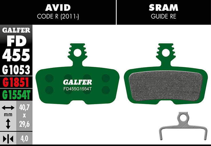 Galfer Bremsbelag Pro SRAM Code R 2011, RSC, Guide RE, DB8, G2 RE 40,7 x 29,6 mm 1 Paar grün