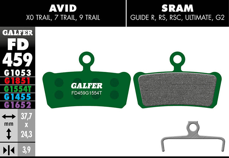 Galfer Bremsbelag Pro AVID – X0/ 7/ 9 Trail, SRAM Guide, Trickstuff C42 37,7 x 24,3 x 3,9 mm 1 Paar grün