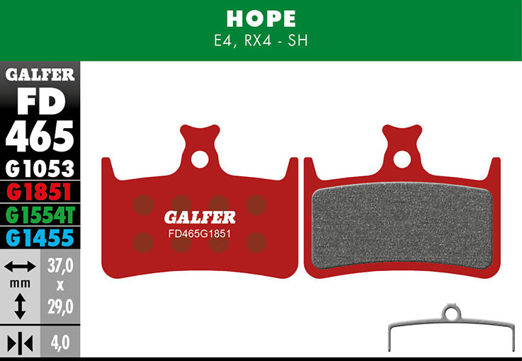 Galfer Bremsbelag Advanced Hope E4, RX4-SHIMANO 37 x 29 x 4 mm 1 Paar rot