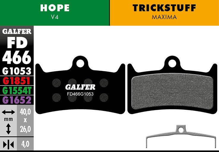 Galfer Bremsbelag Performance Hope V4/Trickstuff Maxima 40 x 26 x 4 mm 1 Paar schwarz