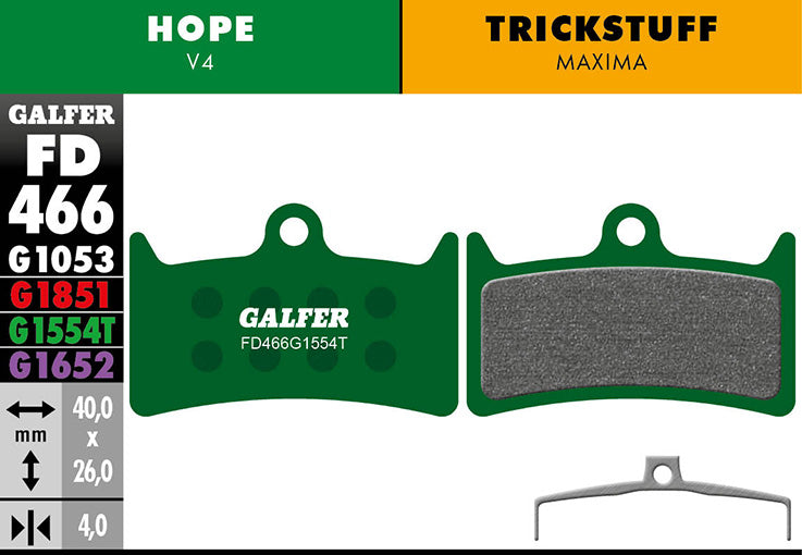 Galfer Bremsbelag Pro Hope V4/TRICKSTUFF MAXIMA 40 x 26 x 4 mm 1 Paar grün