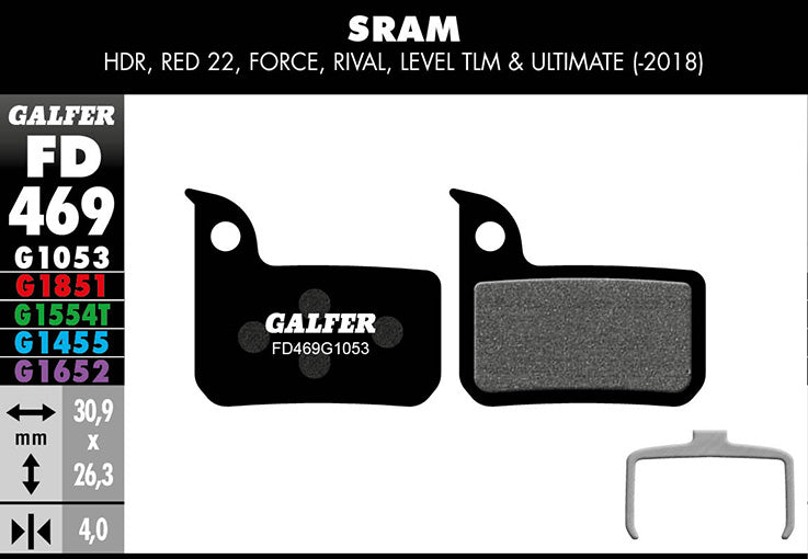 Galfer Bremsbelag Performance SRAM HRD, Red/ Force/ Rival 22, CX1, Apex 1, Level 30,9 x 26,3 x 4 mm 1 Paar schwarz