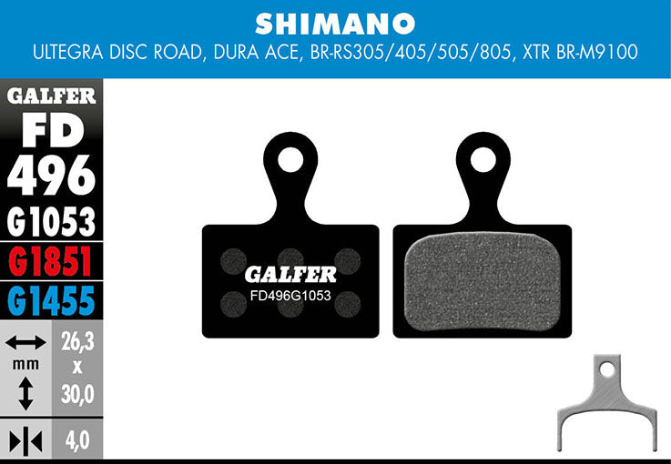 Galfer Bremsbelag Performance Shimano - Ultegra Disc Road, Dura Ace, BR-RS305/4 26,3 x 30 x 4 mm 1 Paar schwarz