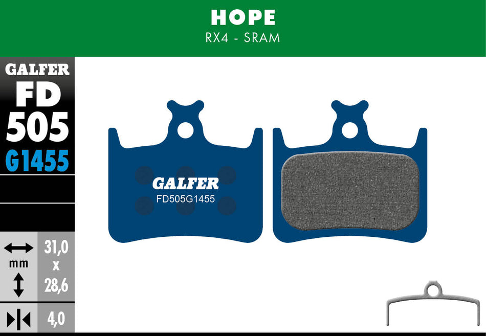 Galfer Bremsbelag Road Hope RX4-SRAM 31 x 28,6 x 4 mm 1 Paar blau