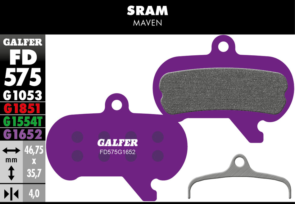 Galfer E-Bike Bremsbelag SRAM Maven 46,75 x 35,7 x 4 mm 1 Paar violett