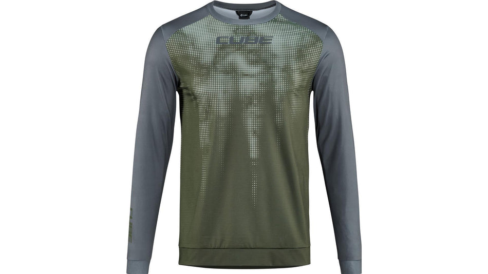 Cube ATX Rundhalstrikot TM Langarm olive´n´grey