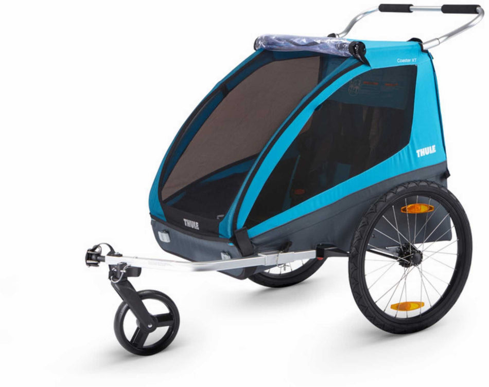 Thule Coaster XT Fahrradanhänger-Set mit Buggy-Set für zwei Kinder blue