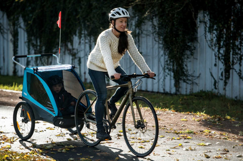 Thule Coaster XT Fahrradanhänger-Set mit Buggy-Set für zwei Kinder blue