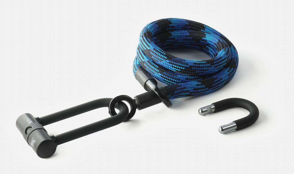 tex-lock eyelet Textilschloss mit Ösen inkl. U/X Bundle Bügelschloss - morphoblau / 160 cm