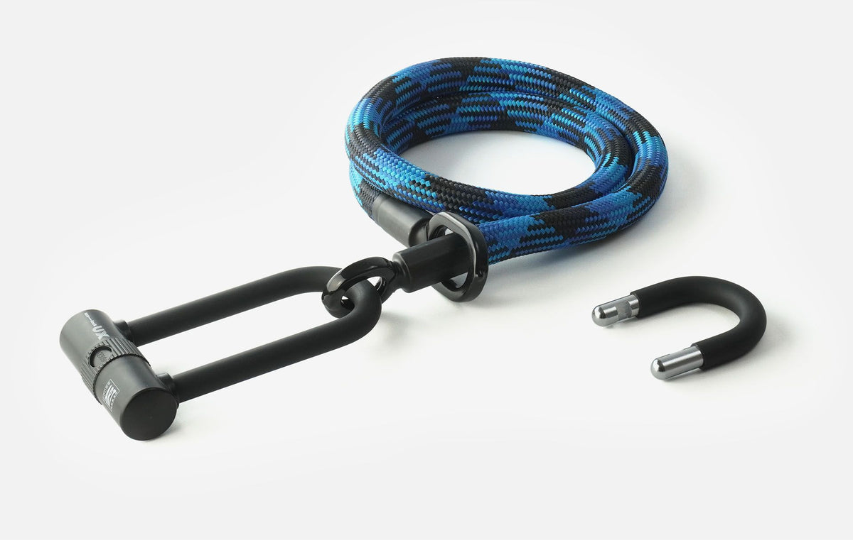 tex-lock eyelet Textilschloss mit Ösen inkl. U/X Bundle Bügelschloss - morphoblau / 120 cm