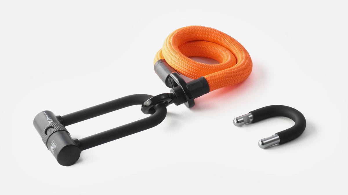 tex-lock eyelet Textilschloss mit Ösen inkl. U/X Bundle Bügelschloss - acid orange / 80 cm