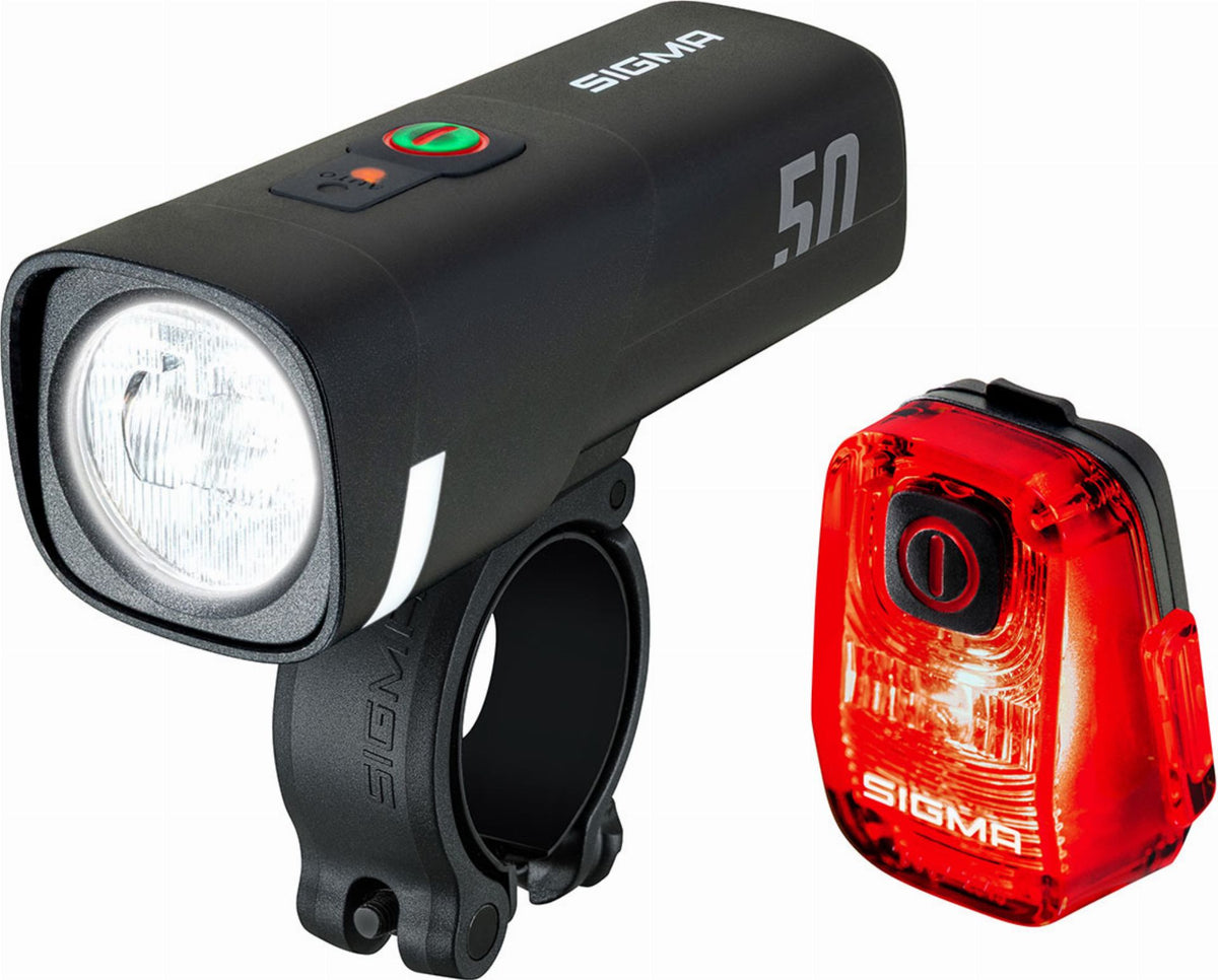 sigma akku fahrradbeleuchtung Sigma Set Aura 50 Akku-Scheinwerfer & Hiro 10 USB-C – Biketech24