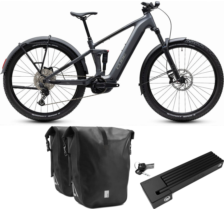 Cube Stereo Hybrid ONE22 Pro 800 Wh FE E-Bike Fully slabgrey´n´chrome inkl. ACID Faltschloss RIGID 90 + ACID Seitentaschen Pure CILink