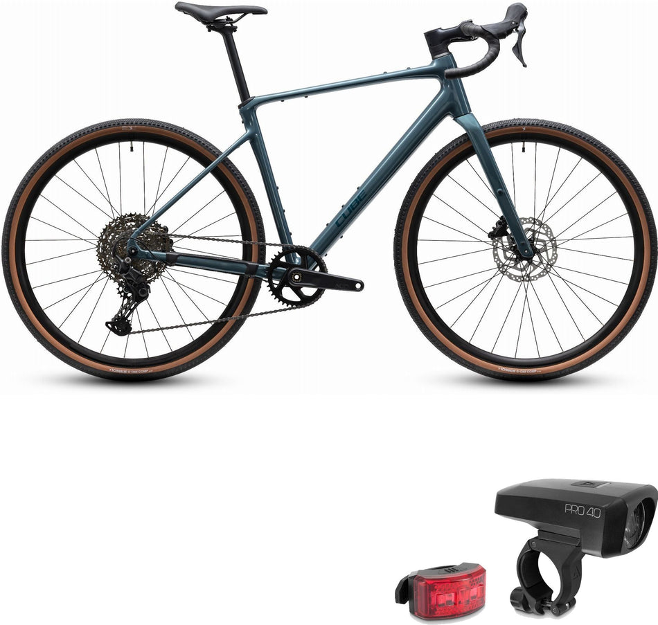 Cube Nuroad Pro Gravelbike Diamant taiga´n´blue inkl. ACID Beleuchtungsset PRO 40