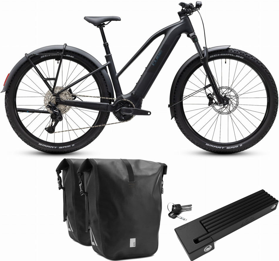 Cube Reaction Hybrid Pro 800 Wh FE E-Bike Hardtail Trapeze silverdust´n´prism inkl. ACID Faltschloss RIGID 90 + ACID Seitentaschen Pure CILink