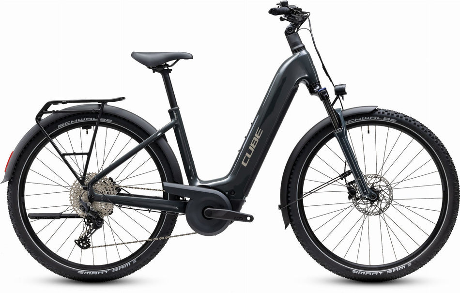 Cube Nuride Hybrid Performance 720 Wh E-Trekkingbike Easy Entry 28" shadowgrey´n´grey inkl. ACID Faltschloss RIGID 90 + ACID Seitentaschen Pure CILink