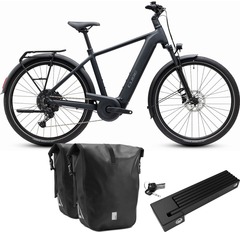 Cube Touring Hybrid ONE 600 Wh E-Trekkingbike Diamant 28" grey´n´coolgrey inkl. ACID Faltschloss RIGID 90 + ACID Seitentaschen Pure CILink