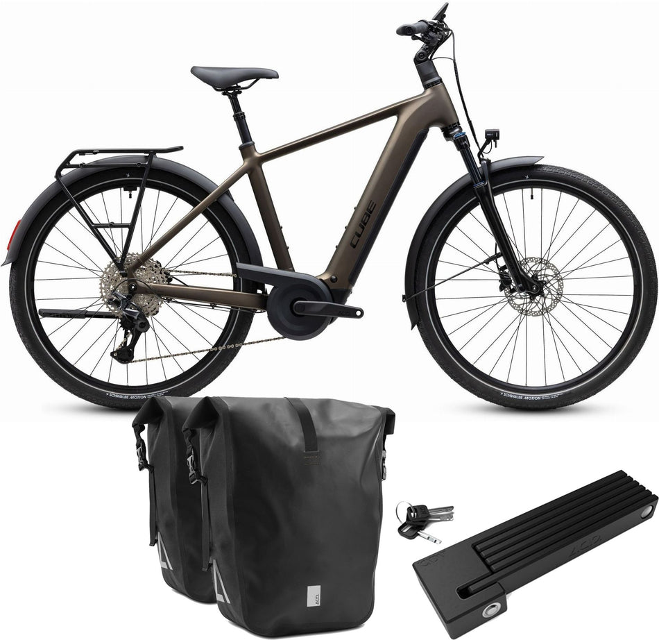 Cube Touring Hybrid Pro 800 Wh E-Trekkingbike Diamant 28" metallicumbra´n´black inkl. ACID Faltschloss RIGID 90 + ACID Seitentaschen Pure CILink