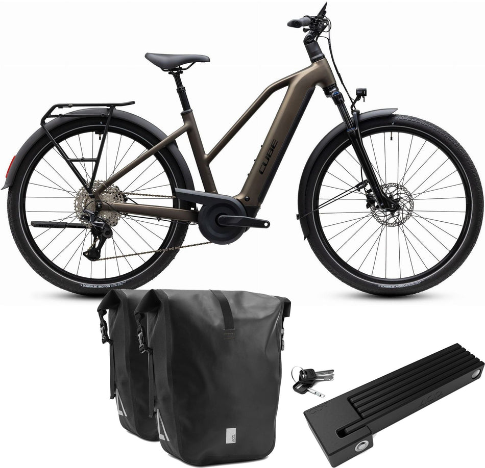 Cube Touring Hybrid Pro 800 Wh E-Trekkingbike Trapeze 28" metallicumbra´n´black inkl. ACID Faltschloss RIGID 90 + ACID Seitentaschen Pure CILink