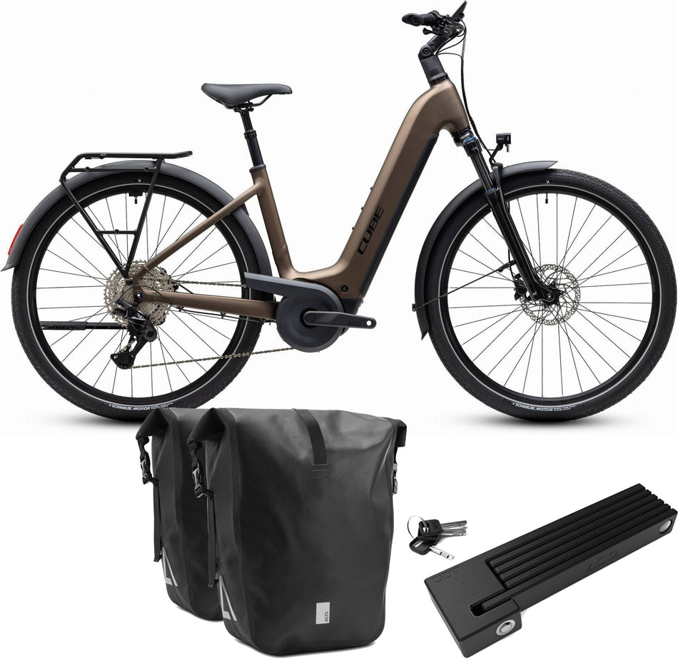 Cube Touring Hybrid Pro 800 Wh E-Trekkingbike Easy Entry 28" metallicumbra´n´black inkl. ACID Faltschloss RIGID 90 + ACID Seitentaschen Pure CILink