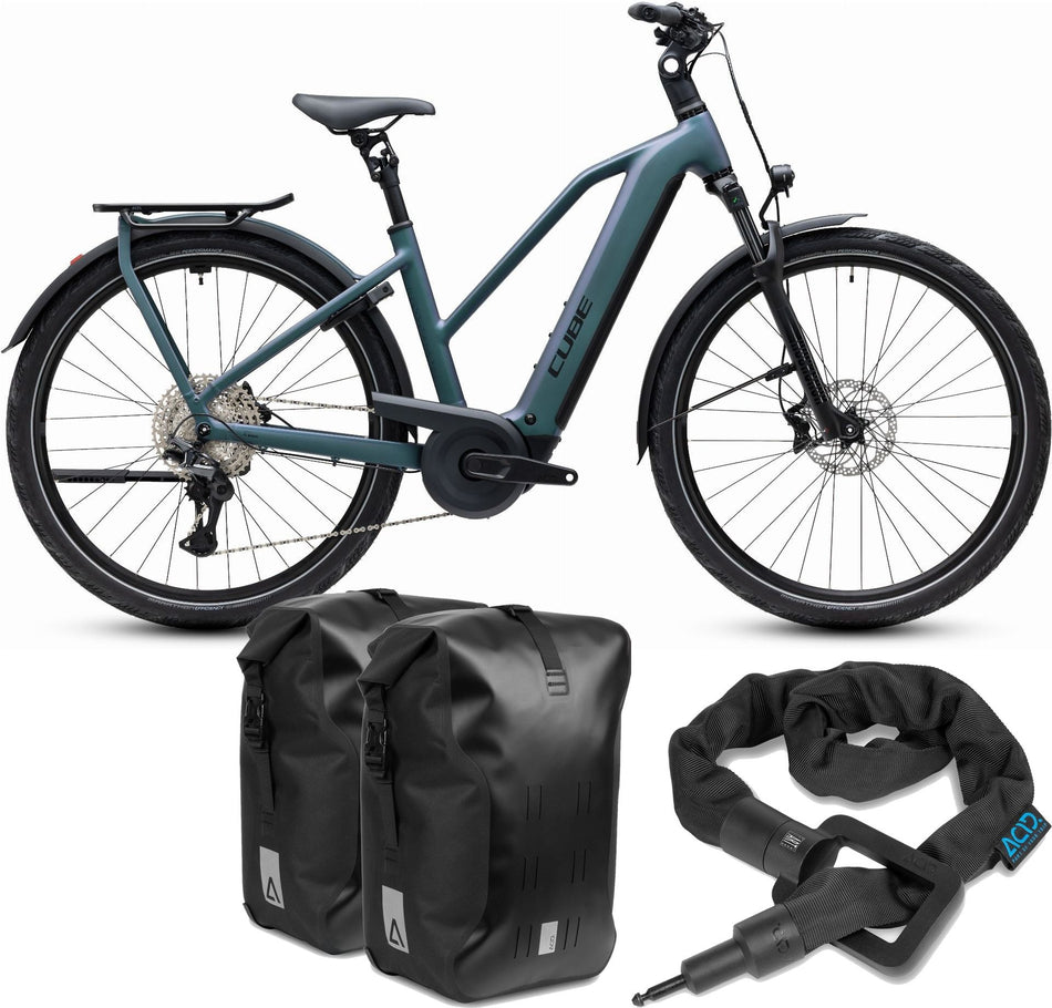 Cube Kathmandu Hybrid Pro 800 Wh E-Trekkingbike Trapeze 28" smaragdgrey´n´black inkl. ACID Einsteckkette Solid 100 + ACID Seitentaschen Pro SMLink 2.0