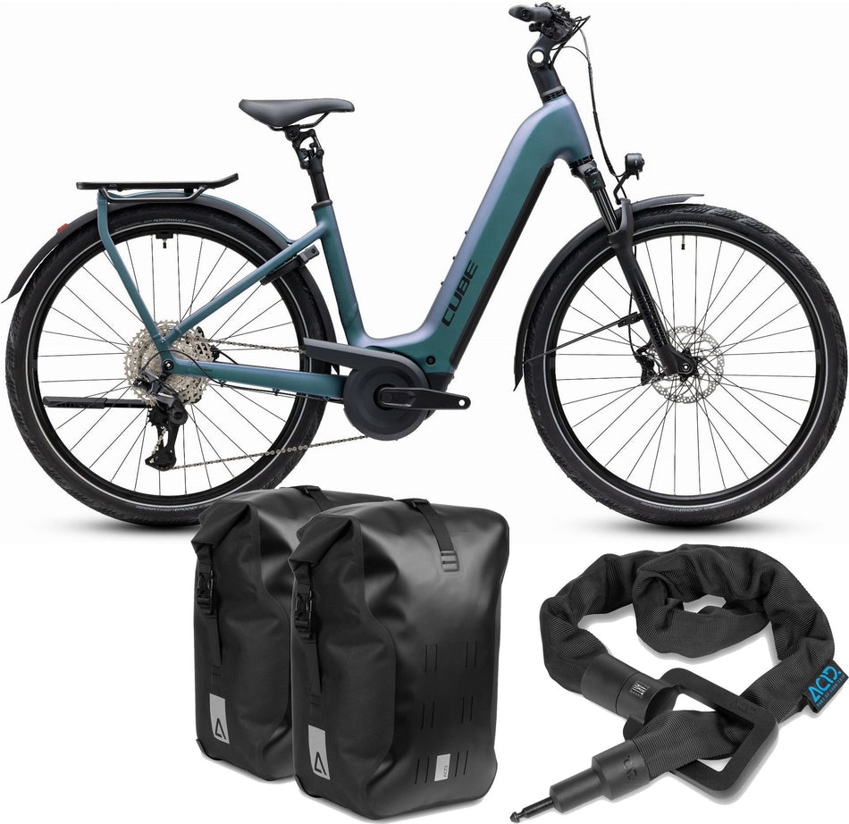 Cube Kathmandu Hybrid Pro 800 Wh E-Trekkingbike Easy Entry 28" smaragdgrey´n´black inkl. ACID Einsteckkette + ACID Seitentaschen SMLink
