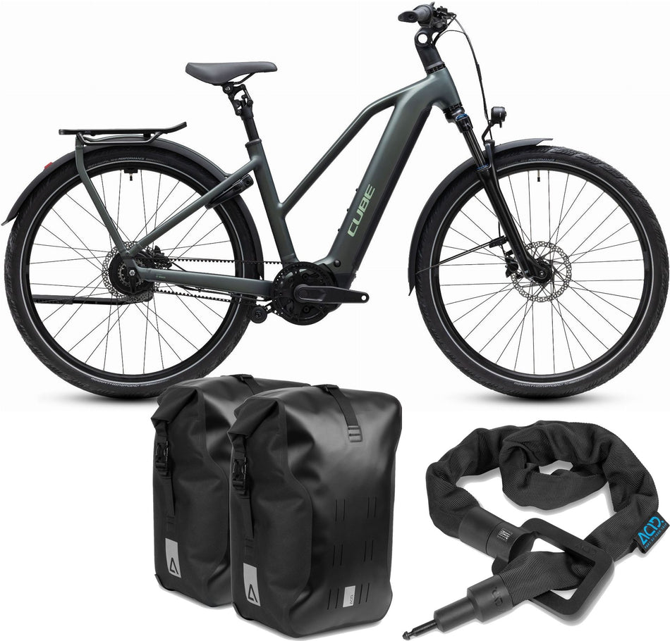 Cube Kathmandu Hybrid Deluxe Pro 800 Wh E-Trekkingbike Trapeze 28" blackforest´n´chrome inkl. ACID Einsteckkette + ACID Seitentaschen SMLink