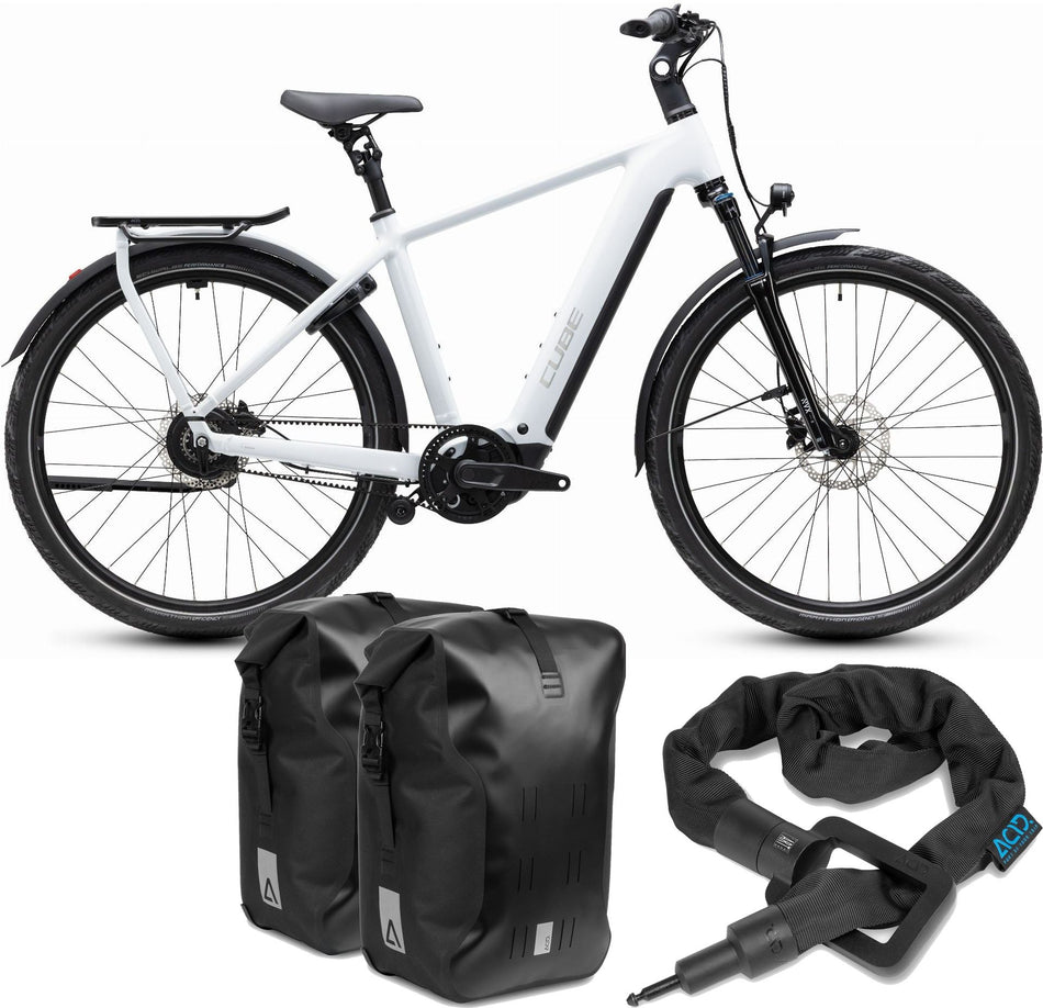 Cube Kathmandu Hybrid Deluxe Pro 800 Wh E-Trekkingbike Diamant 28" metallicwhite´n´chrome inkl. ACID Einsteckkette + ACID Seitentaschen SMLink