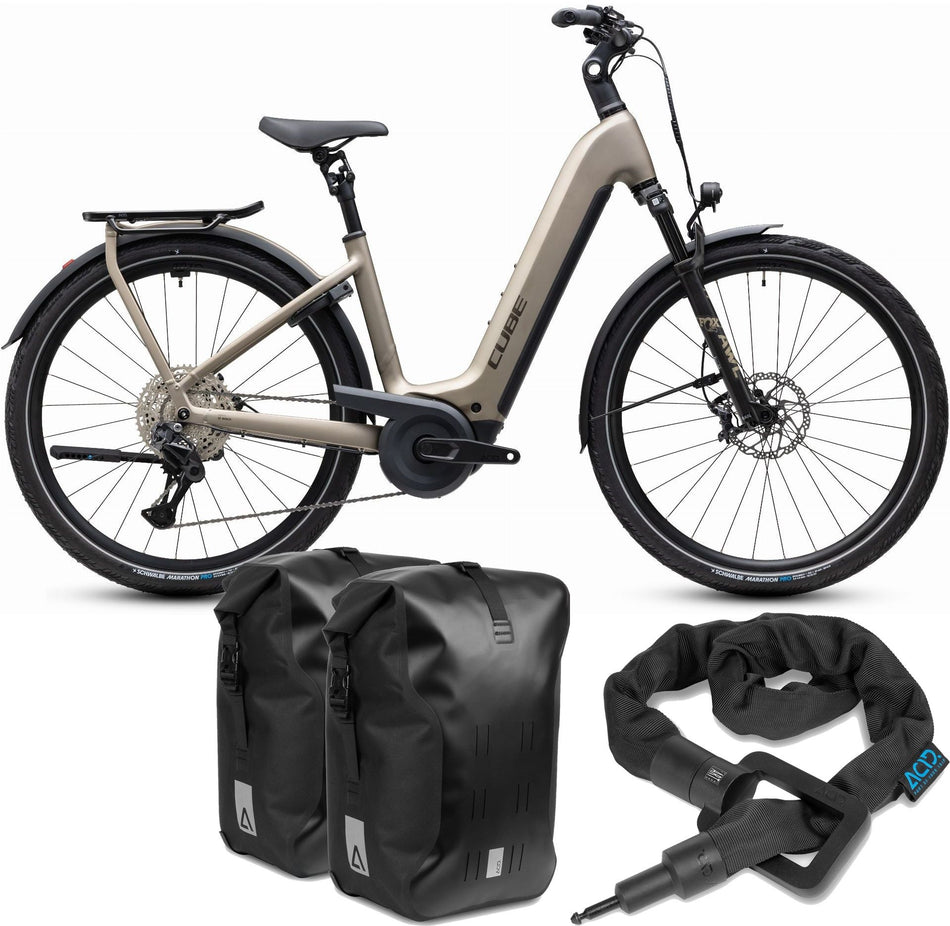 Cube Kathmandu Hybrid SLX 800 Wh E-Trekkingbike Easy Entry 28" flashstone´n´chrome inkl. ACID Einsteckkette + ACID Seitentaschen SMLink