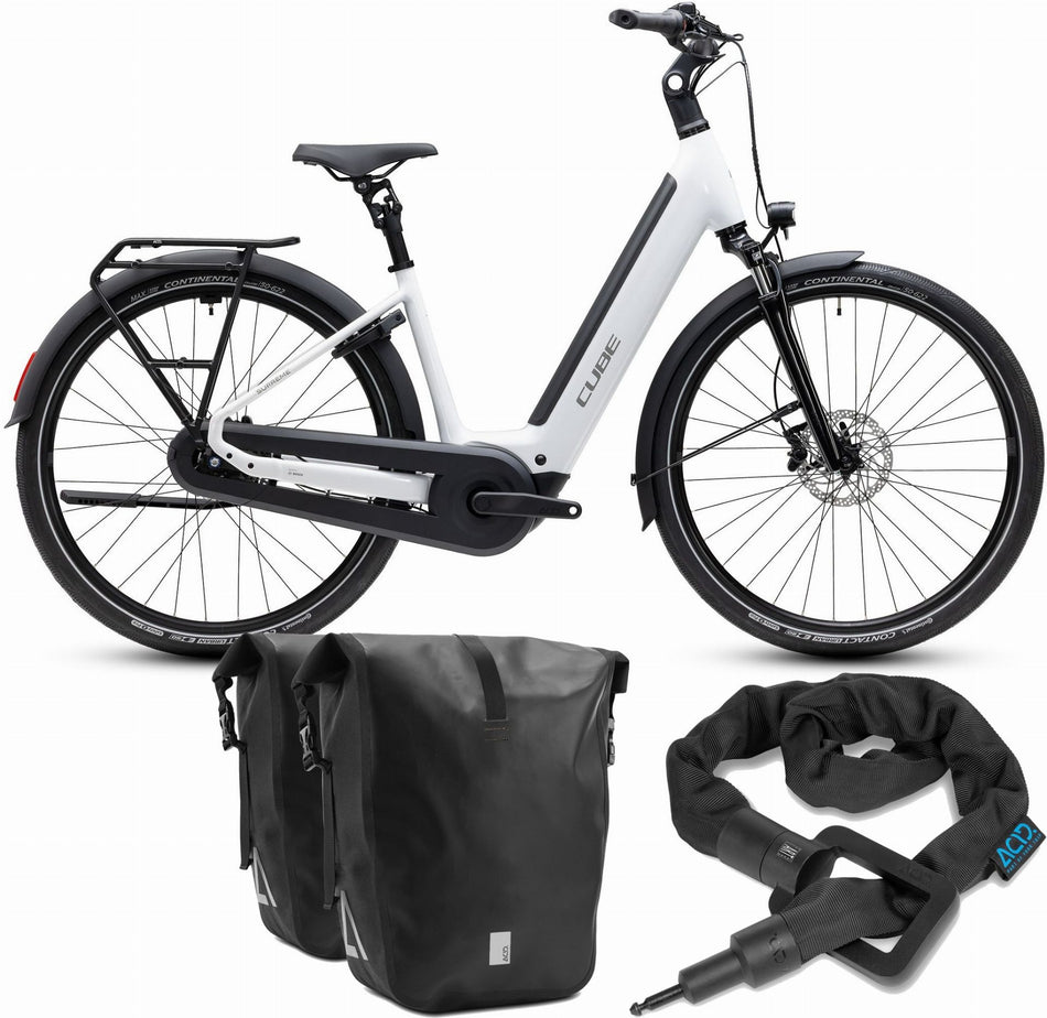 Cube Supreme RT Hybrid Comfort EX 600 Wh E-Trekkingbike Easy Entry metallicwhite´n´reflex inkl. ACID Einsteckkette + ACID Seitentaschen CILink
