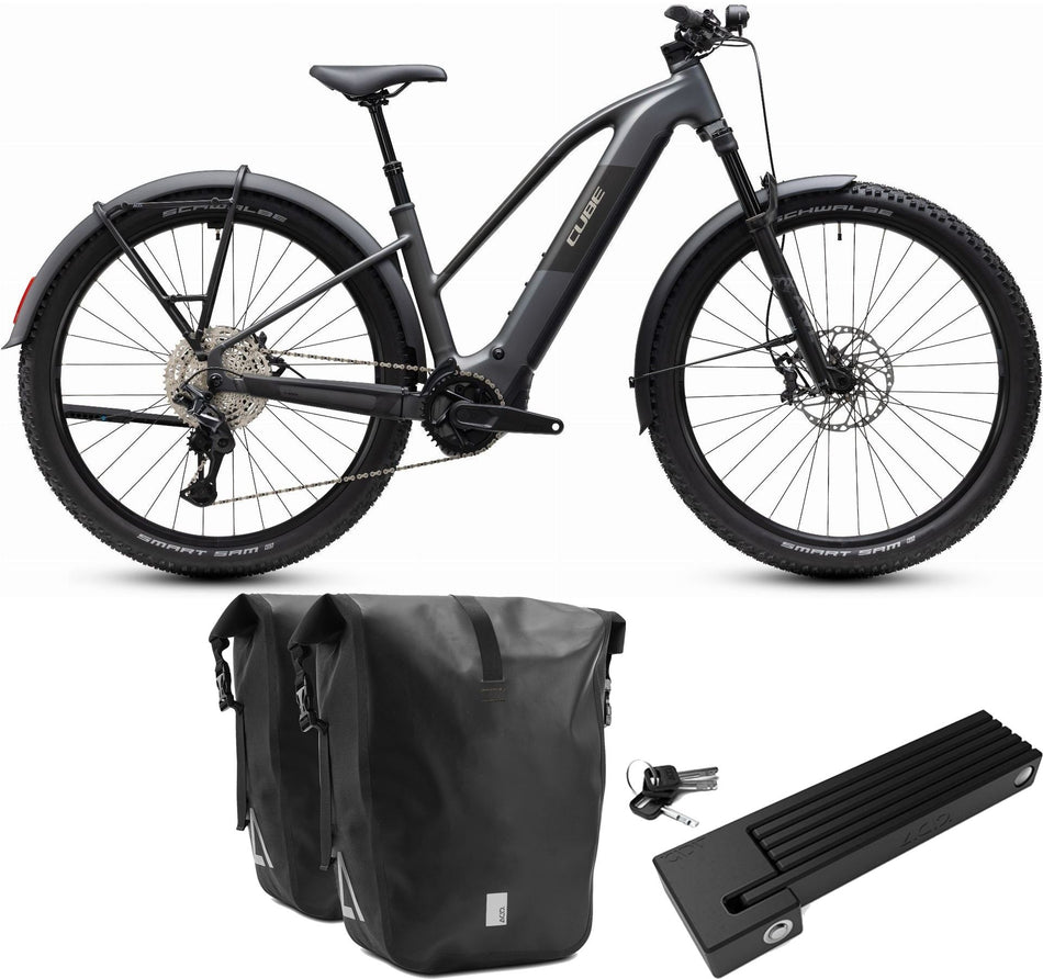 Cube Reaction Hybrid Race 800 Wh FE E-Bike Hardtail Trapeze slabgrey´n´chrome inkl. ACID Faltschloss RIGID 90 + ACID Seitentaschen Pure CILink
