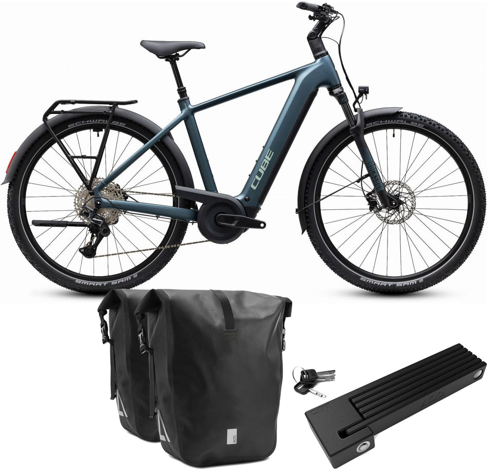 Cube Nuride Hybrid Pro 800 Wh E-Trekkingbike Diamant 28" deepteal´n´blue inkl. ACID Faltschloss RIGID 90 + ACID Seitentaschen Pure CILink