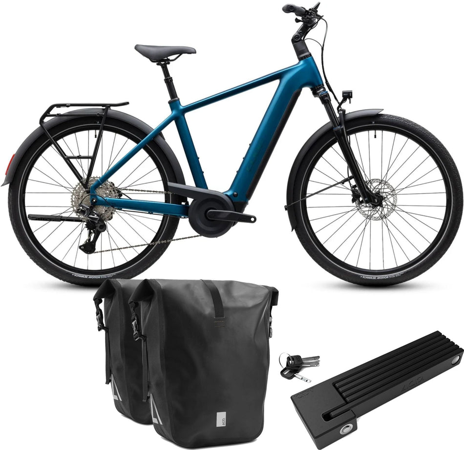Cube Touring Hybrid Pro 800 Wh E-Trekkingbike Diamant 28" electricblue´n´prizm inkl. ACID Faltschloss RIGID 90 + ACID Seitentaschen Pure CILink