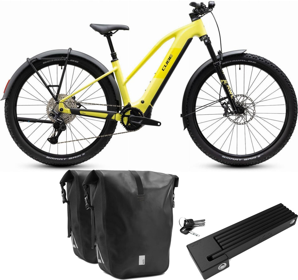 Cube Reaction Hybrid Race 800 Wh FE E-Bike Hardtail Trapeze bananasplit´n´black inkl. ACID Faltschloss RIGID 90 + ACID Seitentaschen Pure CILink