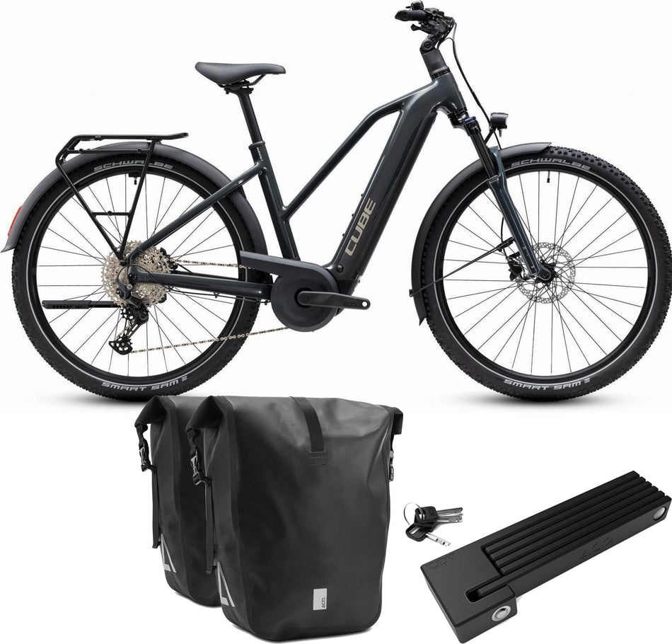 Cube Nuride Hybrid Performance 720 Wh E-Trekkingbike Trapeze 28" shadowgrey´n´grey inkl. ACID Faltschloss RIGID 90 + ACID Seitentaschen Pure CILink