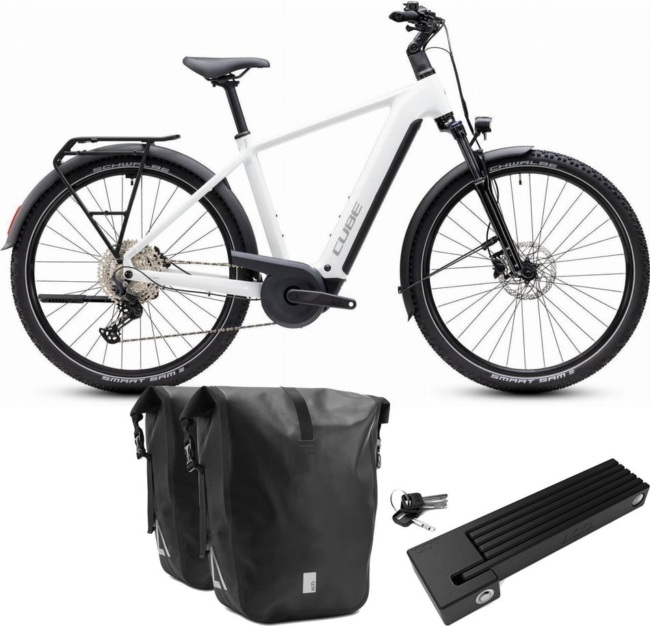 Cube Nuride Hybrid Performance 720 Wh E-Trekkingbike Diamant 28" metallicwhite´n´grey inkl. ACID Faltschloss RIGID 90 + ACID Seitentaschen Pure CILink