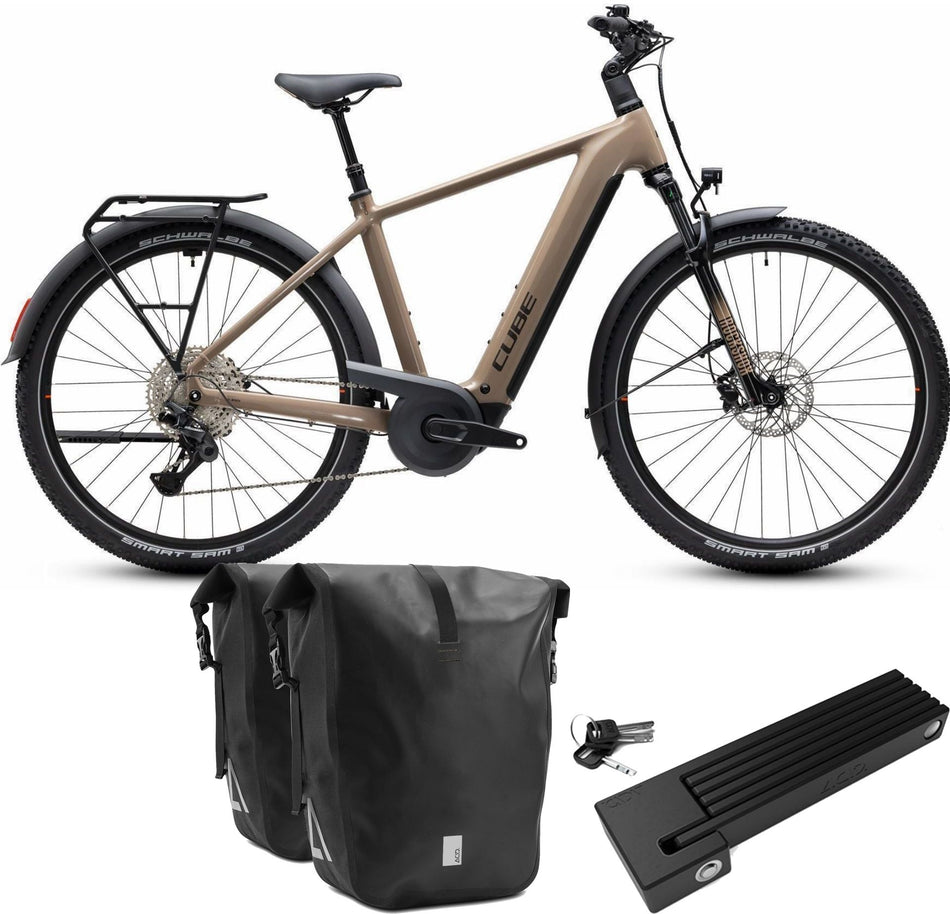 Cube Nuride Hybrid Pro 800 Wh E-Trekkingbike Diamant 28" cappuccino´n´black inkl. ACID Faltschloss RIGID 90 + ACID Seitentaschen Pure CILink