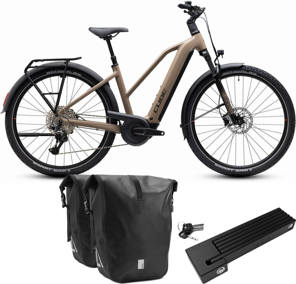 Cube Nuride Hybrid Pro 800 Wh E-Trekkingbike Trapeze 28" cappuccino´n´black inkl. ACID Faltschloss RIGID 90 + ACID Seitentaschen Pure CILink